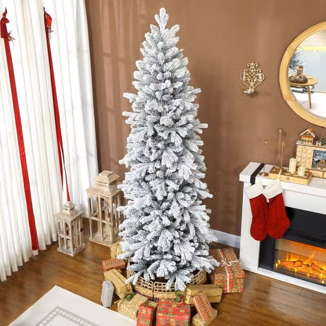 HOMCOM 7ft Green Pencil Christmas Tree with Snow and Realistic Tips