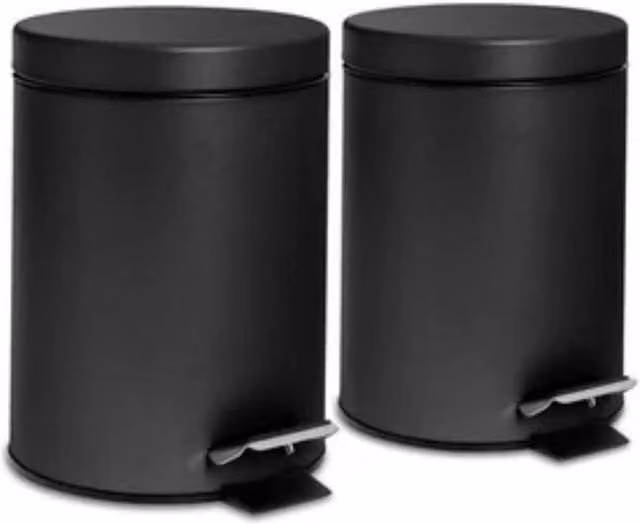 Havendro Set of 2 Round Bathroom Pedal Bins, 3L, Matt Black with Removable Inner Bucket – 1