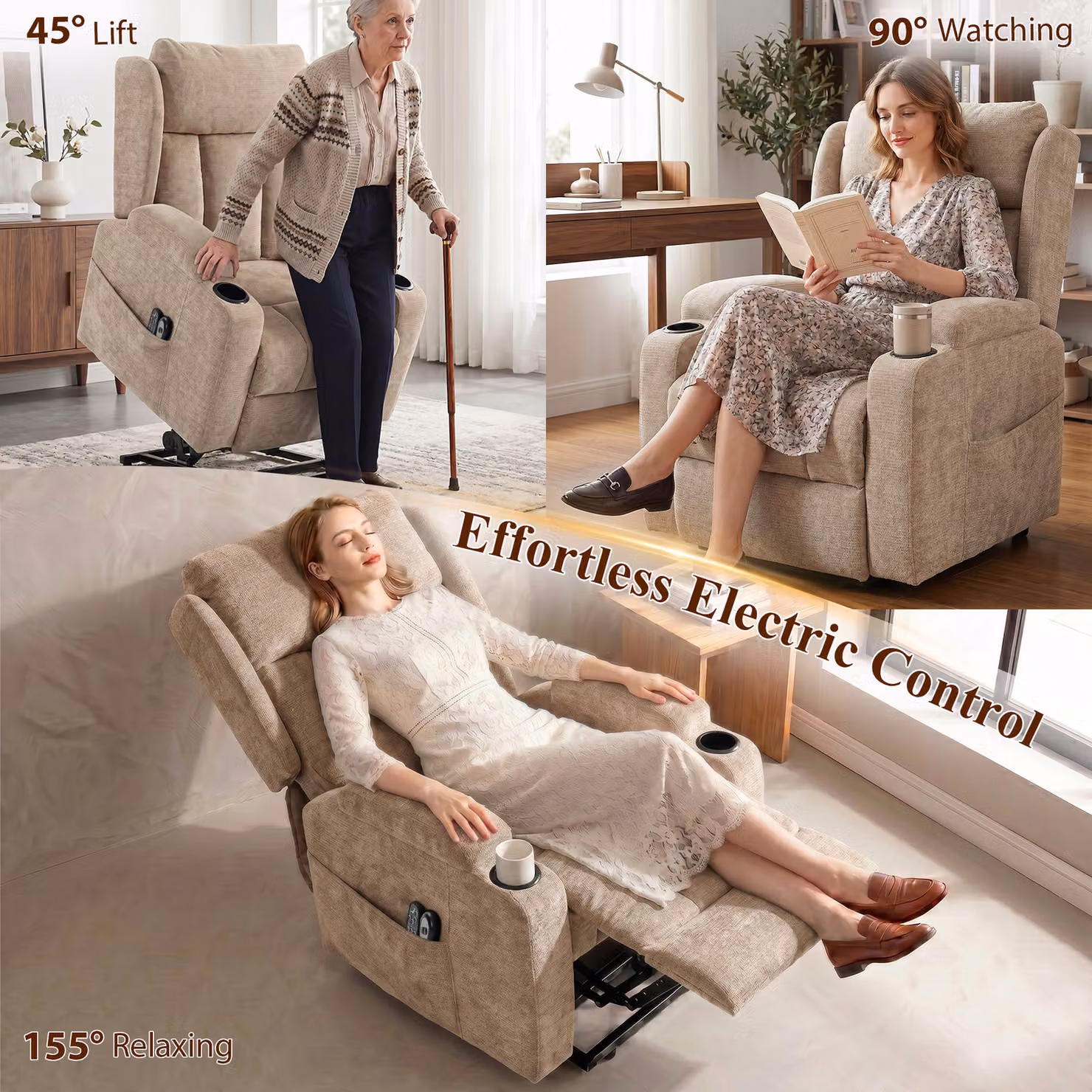 HOMCOM Power Lift Recliner Chair with Vibration Massage and Heat, Brown Chenille Riser Armchair for Seniors – 5