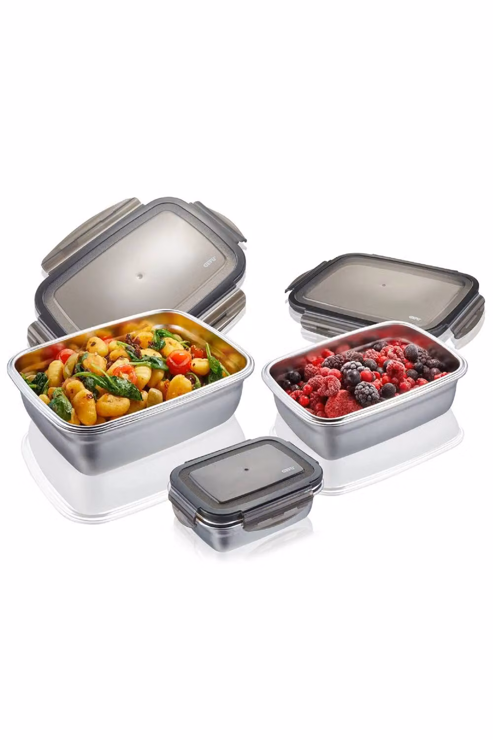 Gefu PREPPO Premium Airtight and Leakproof Food Storage Set, 3 Piece Set in Silver – 3