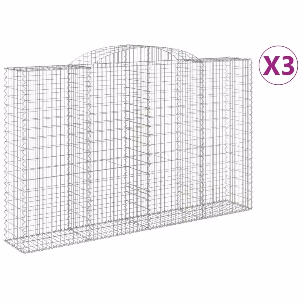 Berkfield Home Arched Gabion Baskets, 3 Piece Set, Silver Galvanised Steel, W: 300 cm, D: 50 cm, H: 180-200 cm – 2