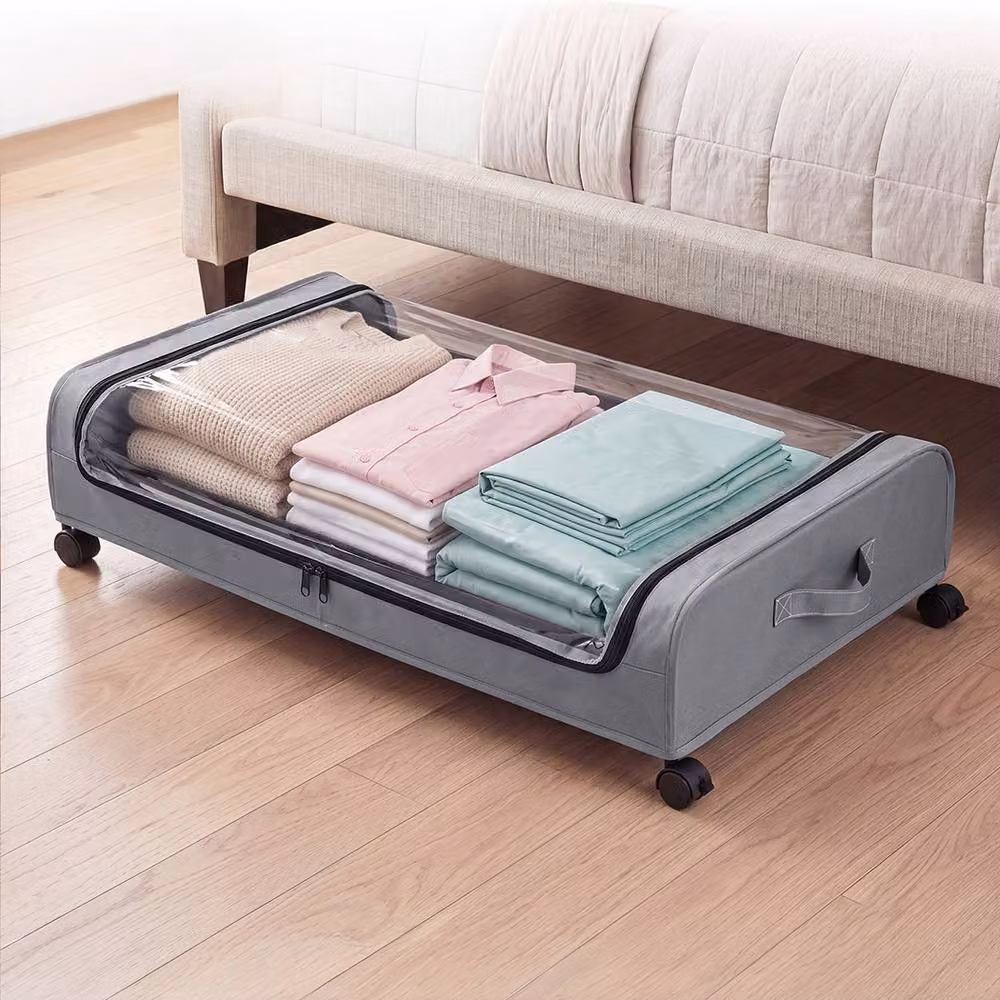 Levede Set of 2 Underbed Storage Boxes with Lids and Wheels, Grey Oxford Fabric – 2