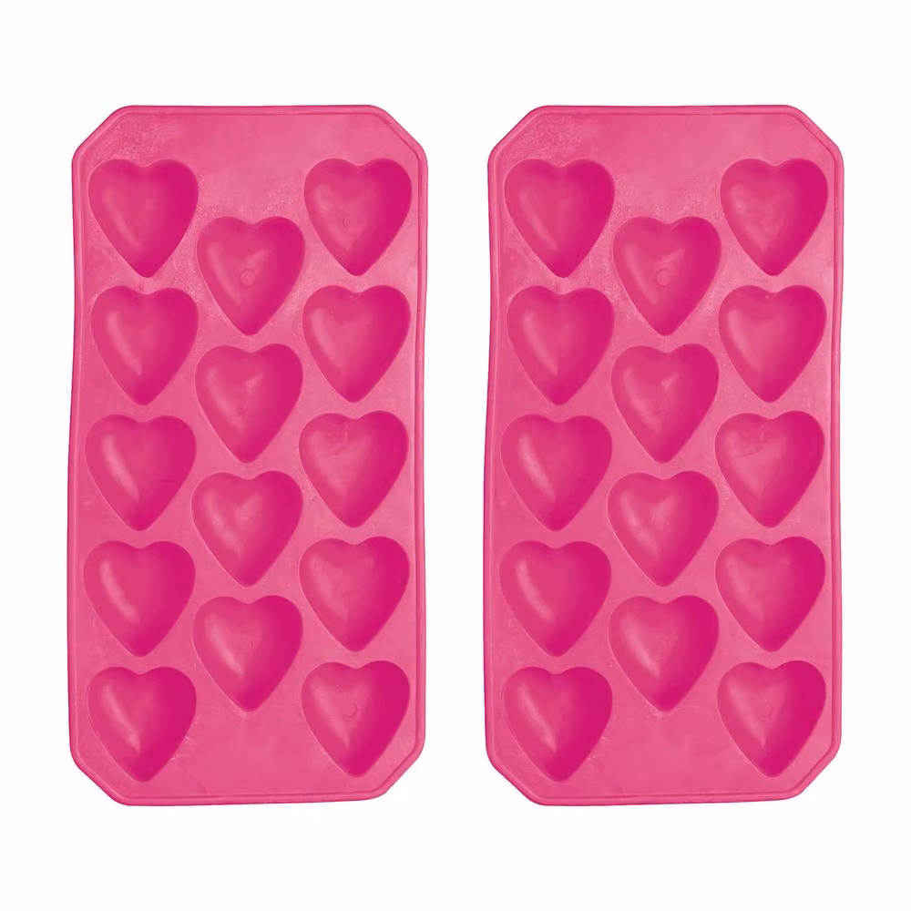 BarCraft Set of 2 Heart Shape Flexible Silicone Ice Cube Trays in Pink – 2