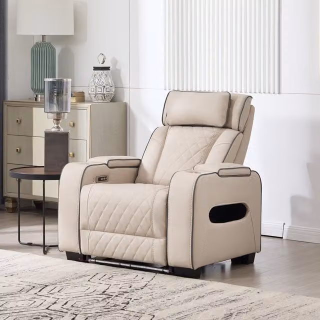 More4Homes Capri Electric Recliner Sofa Set in Beige with Bluetooth Speakers, USB Charging, LED Lighting and Cup Holders