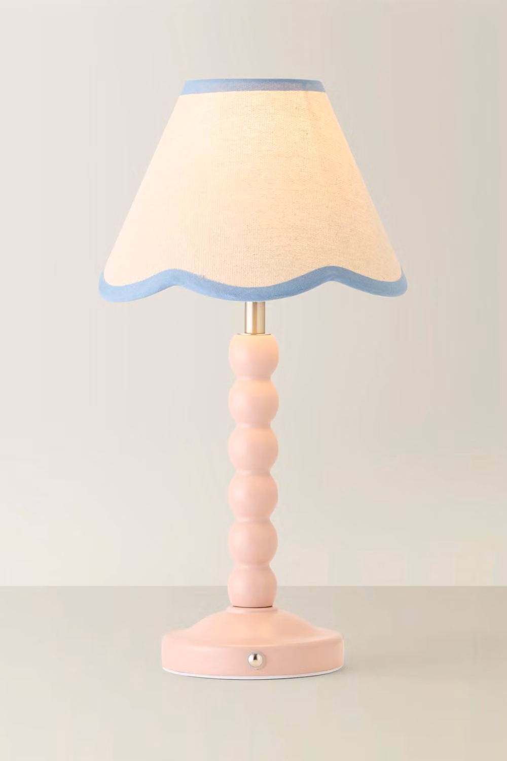 ValueLights Bobbin Scallop Trim Pink Rechargeable Portable Table Lamp with Blue Fabric Shade – 2
