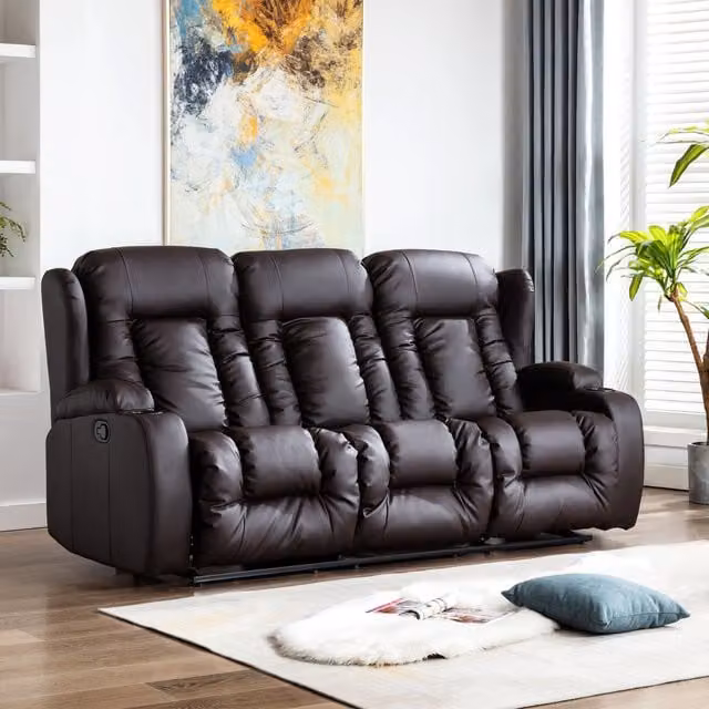 More4Homes Caesar 3 Seater Manual High Back Recliner Sofa in Brown Leather