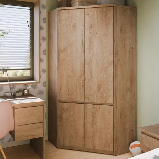 Furniture To Go Fribo 2 Door Corner Wardrobe in Golden Ribbeck Oak, W/D/H: 95 x 95 x 200 cm