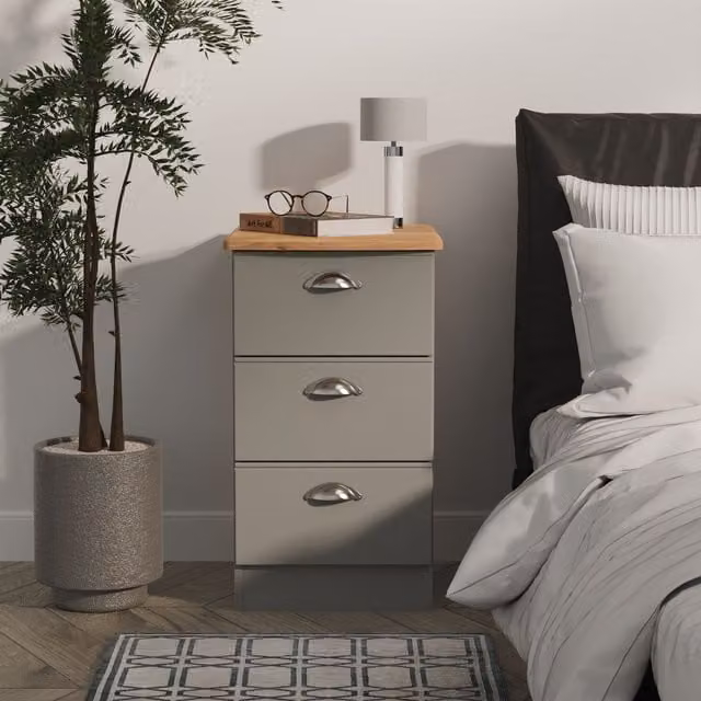 Ready Assembled 2 U Albert 3 Drawer Bedside Cabinet in Dark Grey