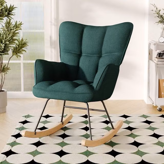 Komore Green Fabric Upholstered Tub Rocking Armchair with Armrests