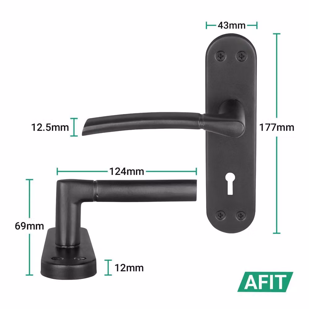 AFIT Matt Black Privacy Door Handle Set with Backplate and 64mm Lock, W/D/H: 150 x 150 x 150 mm – 2
