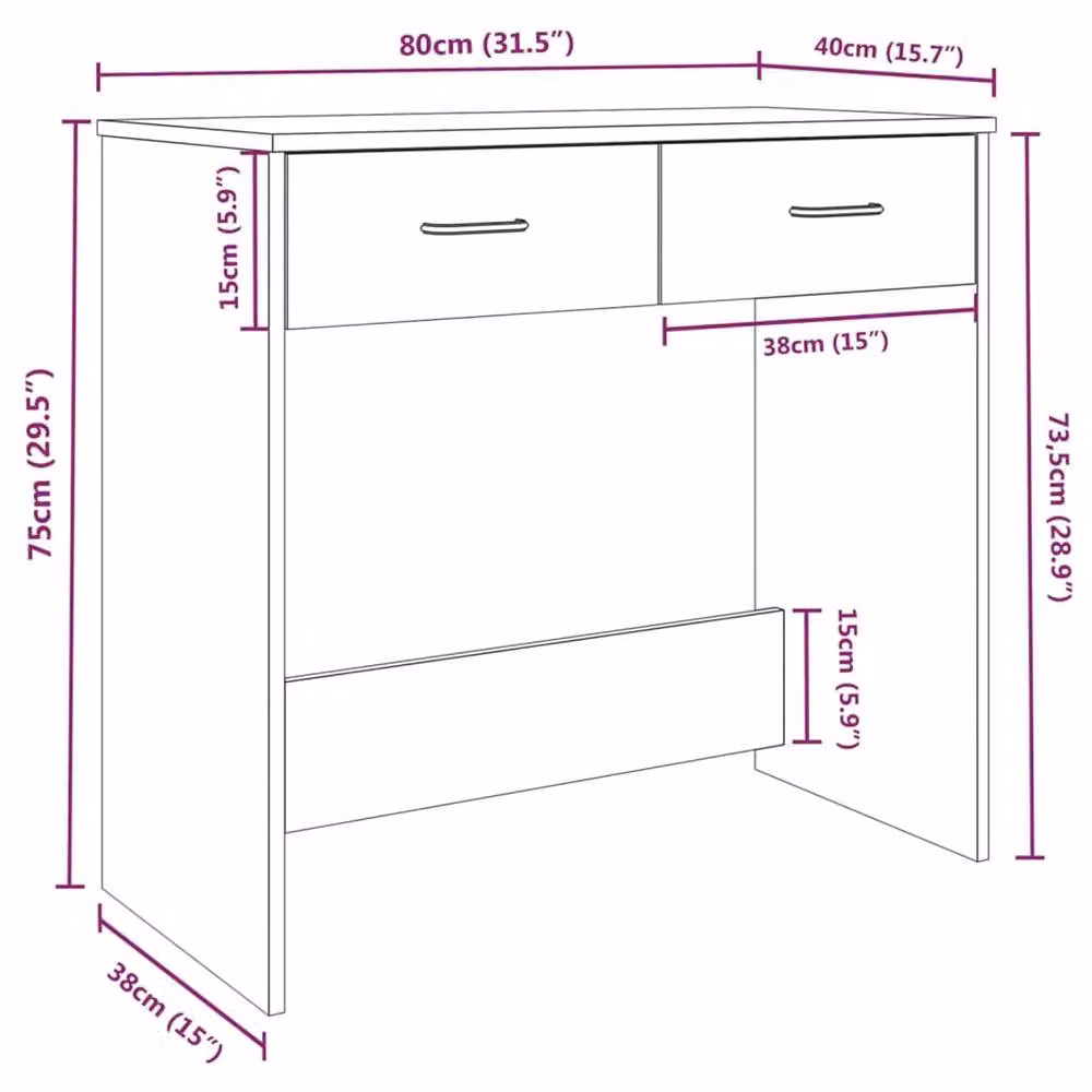 Berkfield Home Modern Writing Desk in Brown Oak, W/D/H: 80 x 40 x 75 cm – 5