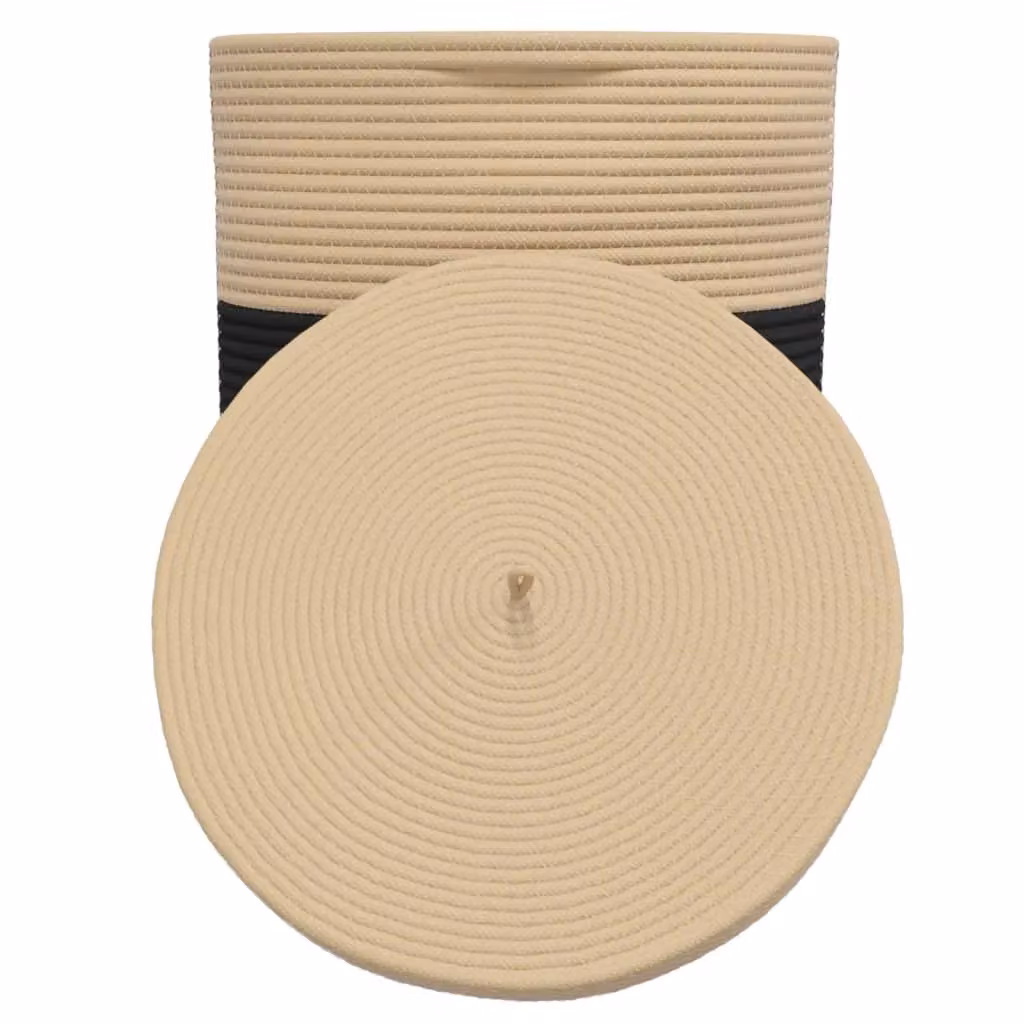 Berkfield Cotton Home Storage Basket with Lid and Handles in Black and Beige, W: 37 cm, H: 50 cm – 4