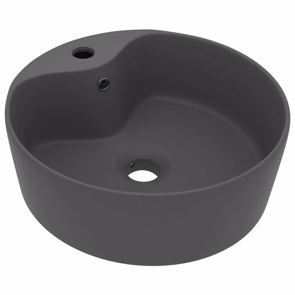 Berkfield Home Luxury Ceramic Round Countertop Wash Basin with Overflow, Matt Dark Grey, W: 36 cm, D: 13 cm – 2