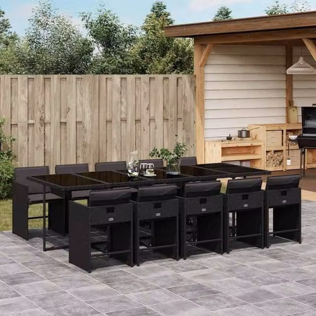 Berkfield Home Modern Polyrattan Garden Dining Set with Glass Tabletop in Black – 1