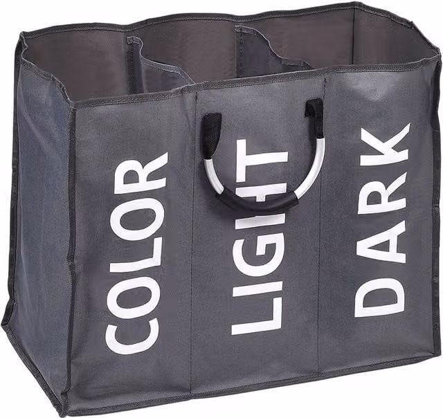 Livingandhome 3 Bin Laundry Hamper Sorter with Handles in Grey