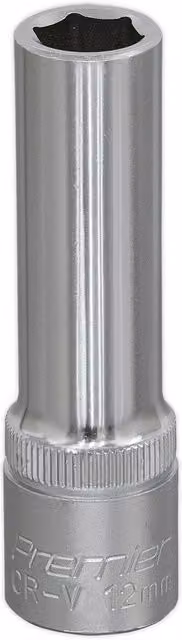 Loops 12mm Deep Drive Socket, 1/2 inch Square Drive, Chrome Vanadium, Silver