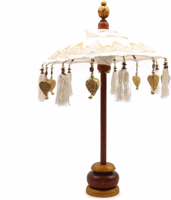 KDMD Bali Home Decor Parasol, Handcrafted White Textile with Gold Accents, Diameter: 40 cm – 1