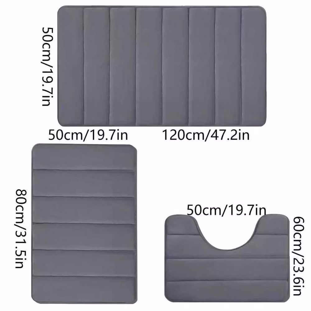 Kelvenix Set of 3 Grey Memory Foam Non-Slip Bath Mats – 2