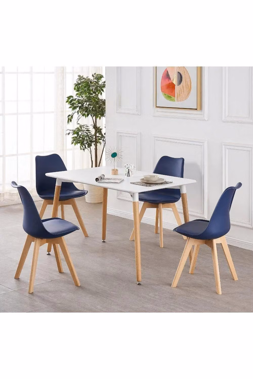 Life Interiors Lorenzo Halo Dining Set with Rectangular Table and 4 Blue Padded Chairs – 2