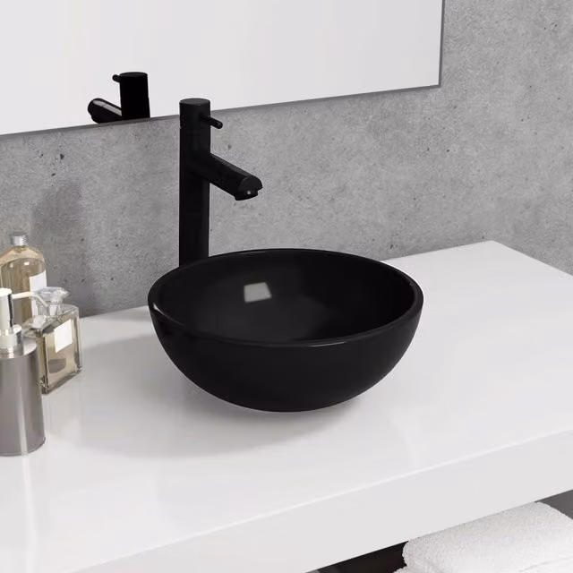 Berkfield Modern Black Tempered Glass Basin W: 30 cm, D: 12 cm, H: 12 cm