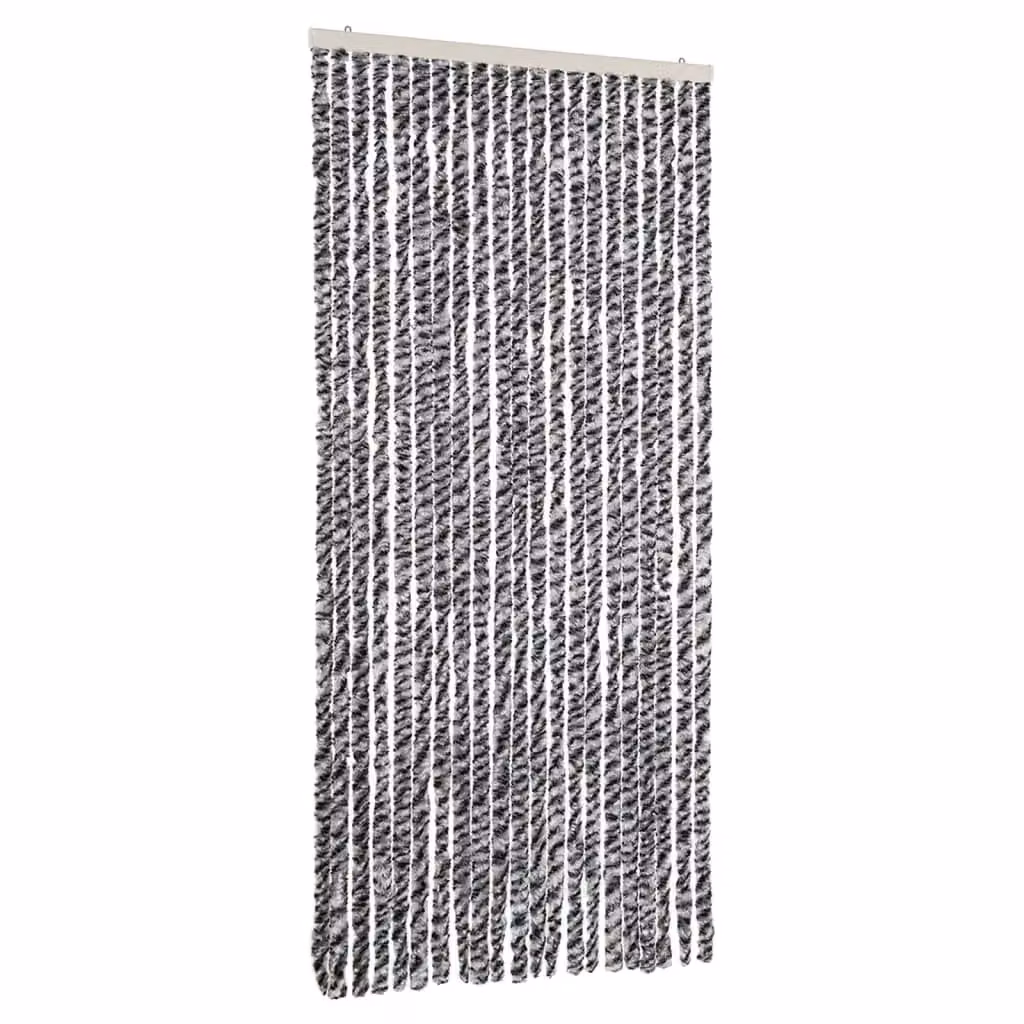Berkfield Home Striped Chenille Fly Curtain in Grey, Black and White, W/H: 90 x 200 cm – 2