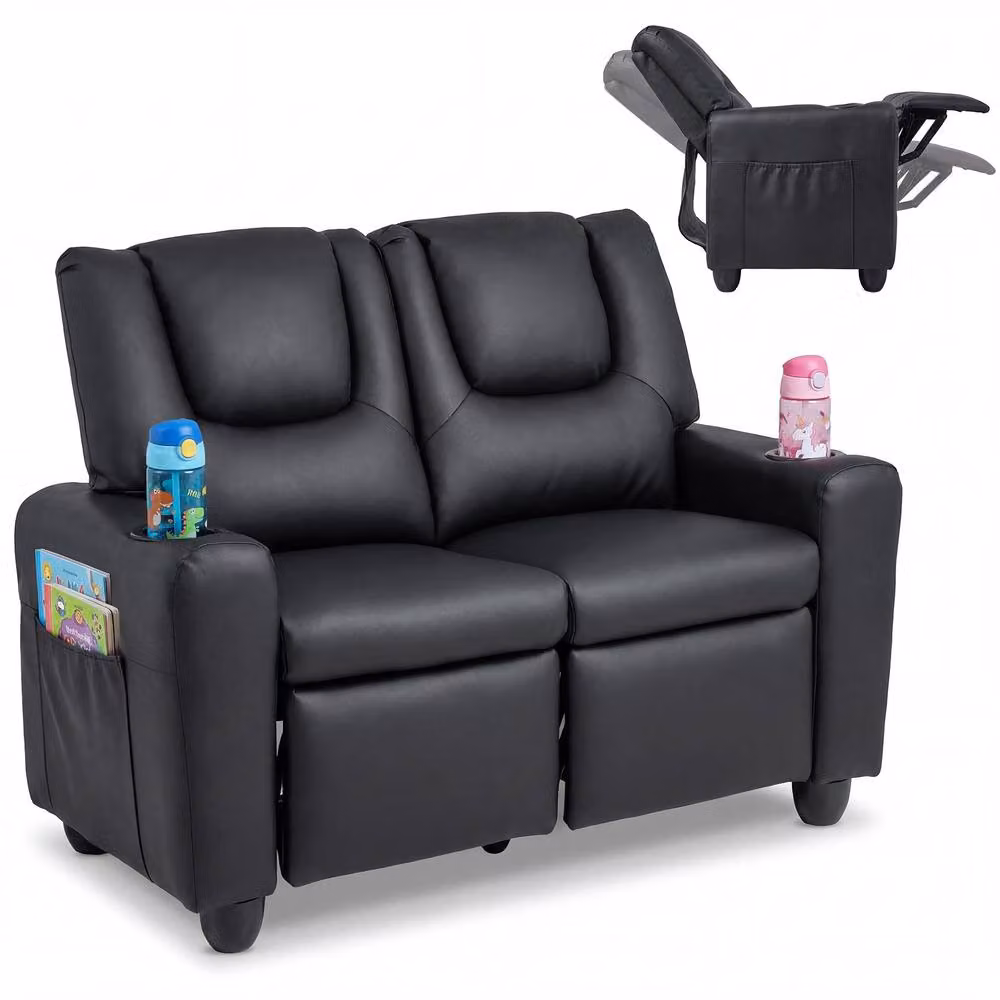 CASART 2-Seater Kids Recliner Double Toddler Sofa Chair in Black with 2 Cup Holders – 5