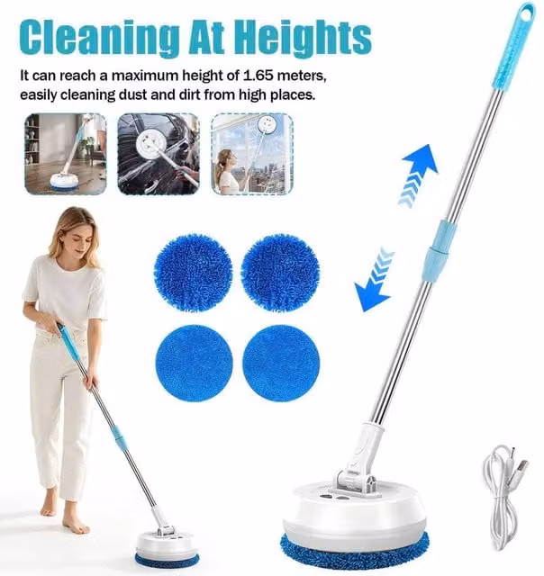 Kelvenix Electric Rechargeable Cordless Powered Floor Cleaner with Extension Pole, White