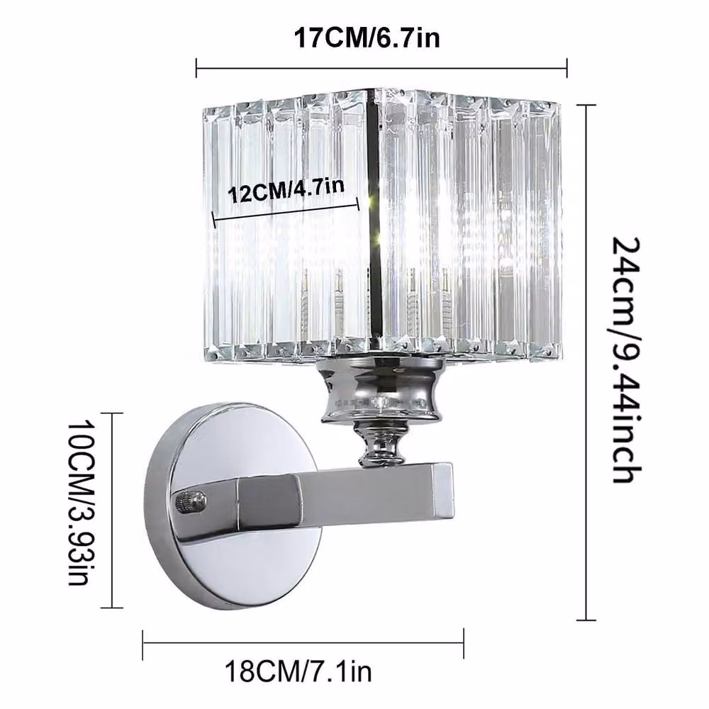 Goeco Modern Silver Crystal Wall Light with E27 Socket – 2