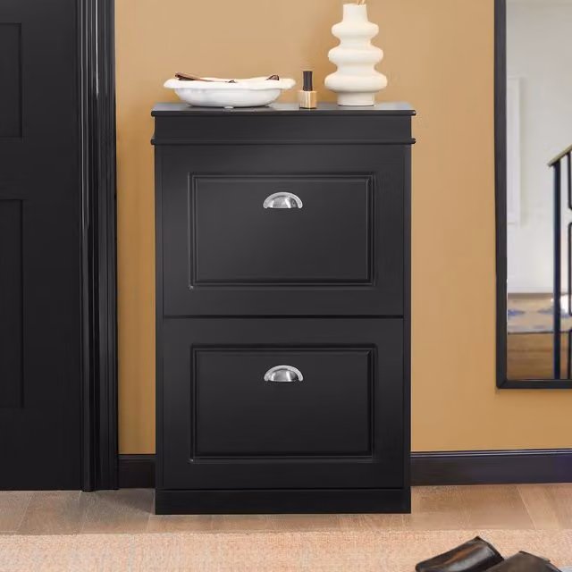 SoBuy Modern 2 Drawer Shoe Cabinet Organizer Unit in Matt Black
