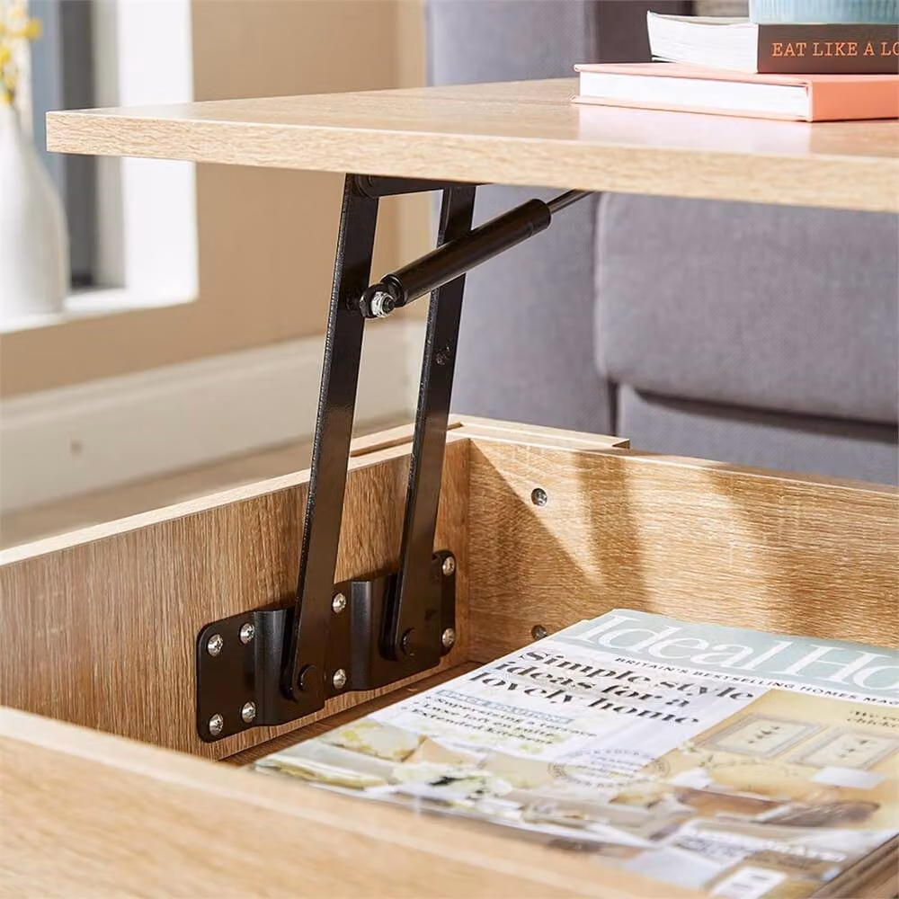 Nordara Khaki Lift Up Coffee Table with Storage Shelf in Brown, W/D: 100 x 100 cm – 2