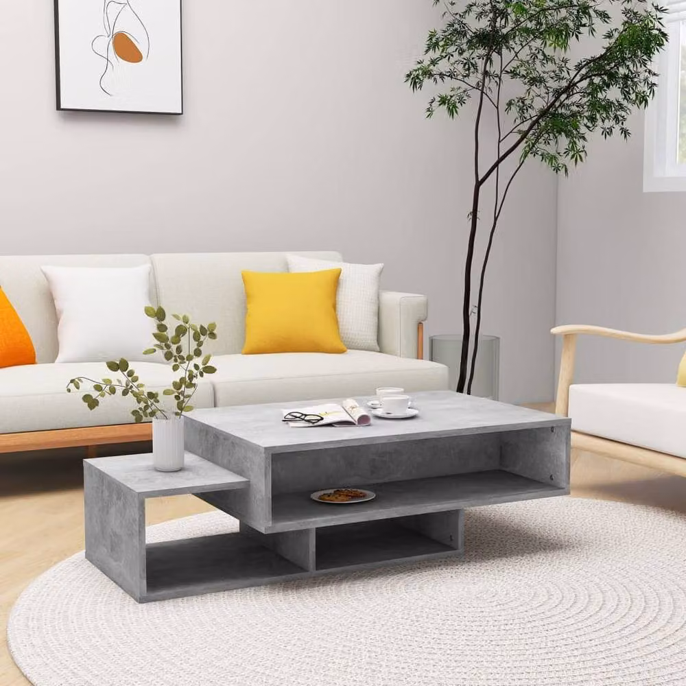 Berkfield Home Modern Rectangular Coffee Table in Concrete Grey, W/D/H: 105 x 55 x 32 cm – 2