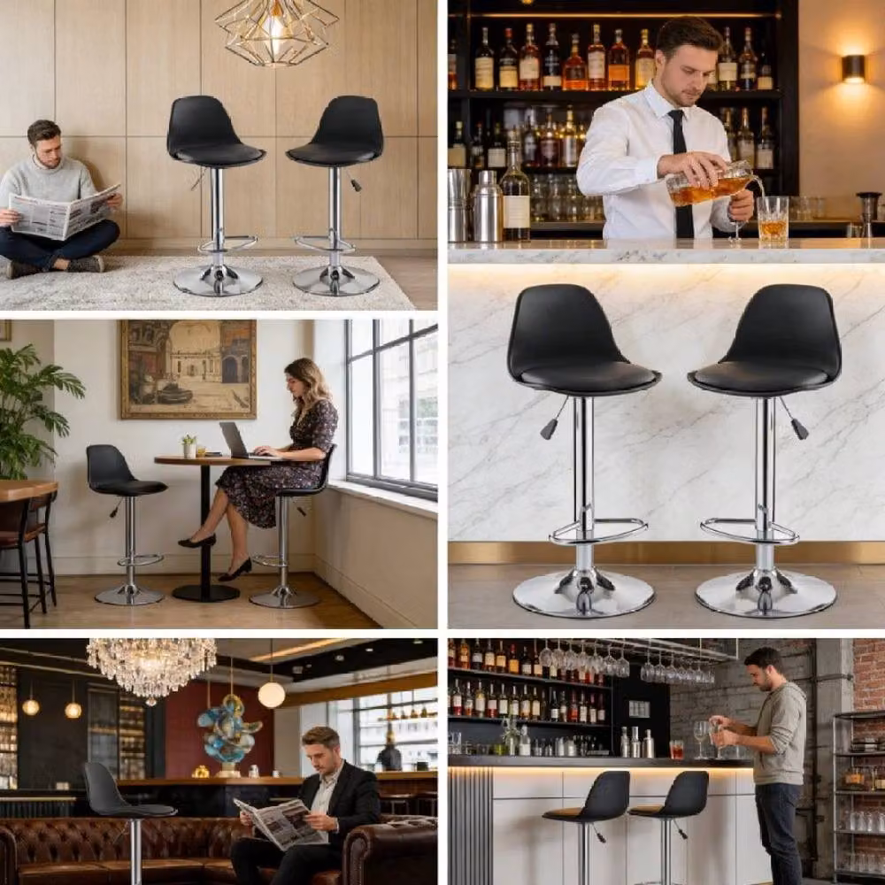 FORGEVIO Height Adjustable Bar Stools, 2 Pack, Black Synthetic Leather and Metal – 5