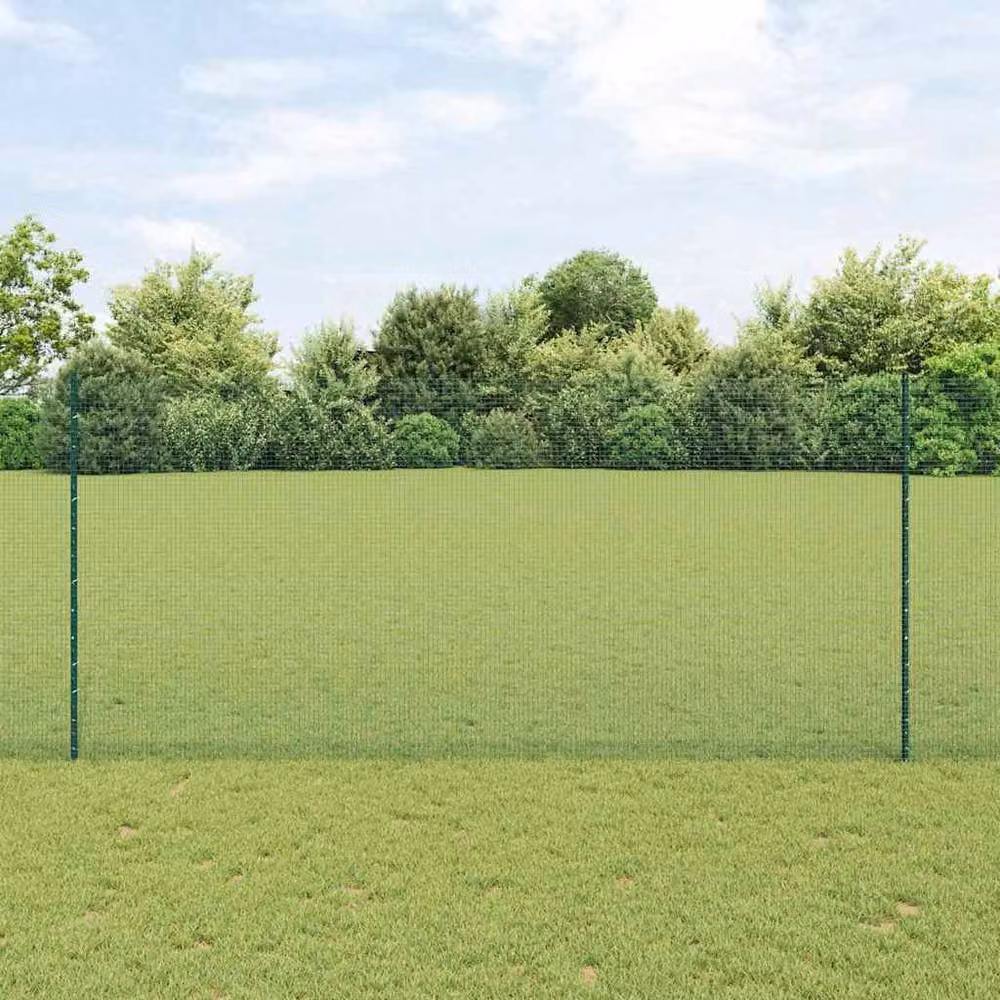 Berkfield Home Green Steel Welded Wire Fence with 5 U-Profile Posts, W: 10 m, H: 1.4 m – 2