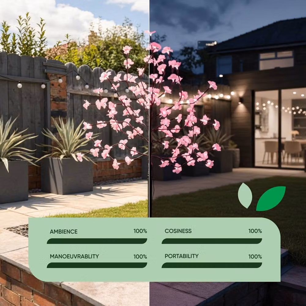 Gardenwize Solar Powered Pink Blossom Tree with 100 White LED Lights, Height: 120 cm – 3