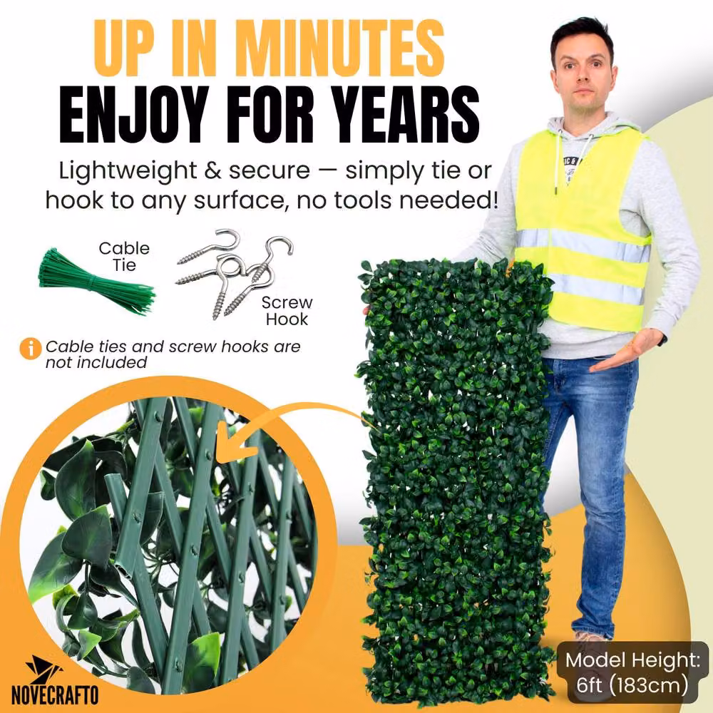 Novecrafto Expanding Privacy Trellis with Artificial Leaves and Flowers in Green, W: 282 cm, H: 30 cm – 7