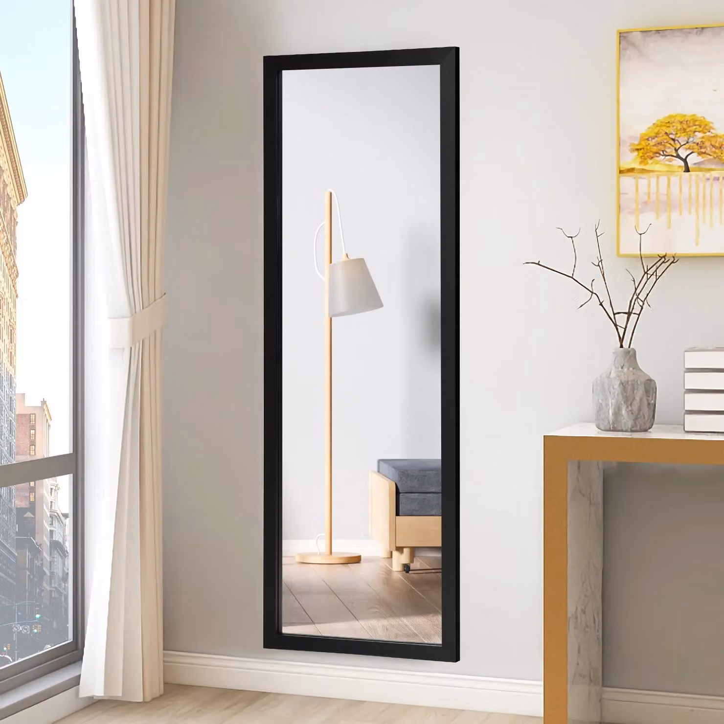 Gymax Full Length Body Mirror, Black, H 120 cm x W 37 cm – 4