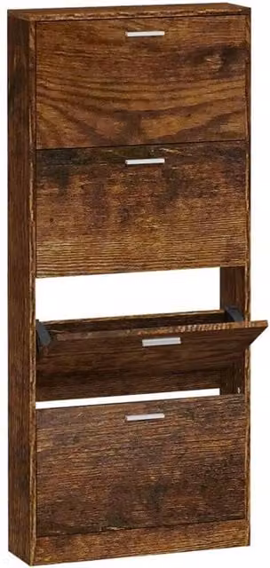 Berkfield Home Smoked Oak Shoe Cabinet in Brown, W/D/H: 59 x 17 x 150 cm
