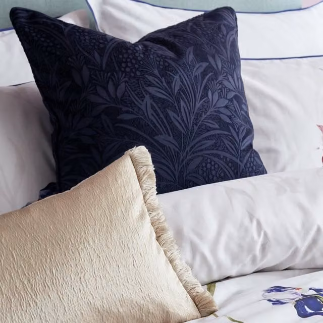 Laura Ashley Midnight Navy Barley Embossed Velvet Square Filled Cushion W/D/H: 50 x 50 x 50 cm
