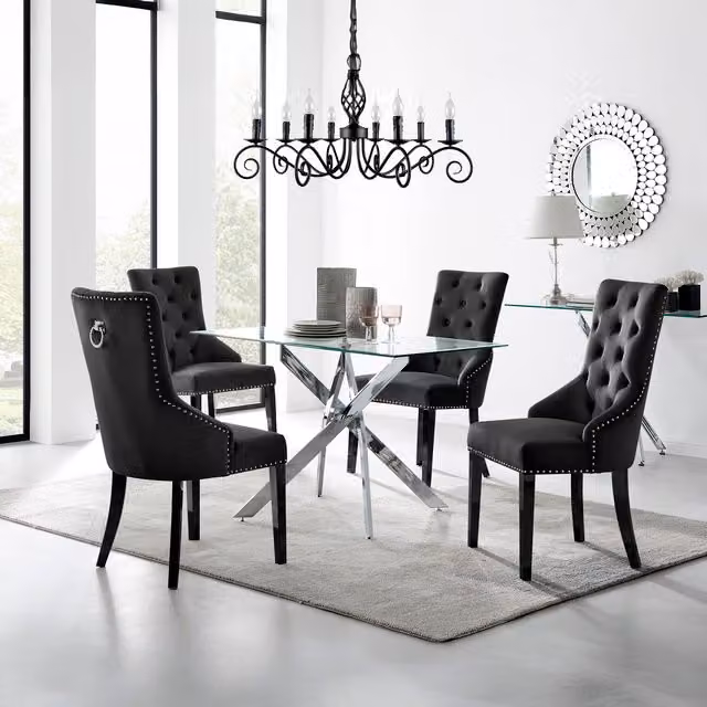 FurnitureboxUK Leonardo 4-Person Rectangular Glass Dining Table and 4 Belgravia Black Leg Chairs Set