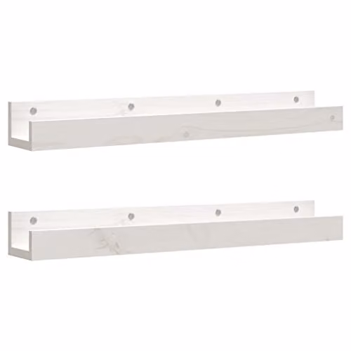 vidaXL Set of 2 White Solid Wood Pine Wall Shelves, W: 80 cm, D: 12 cm, H: 9 cm – 1