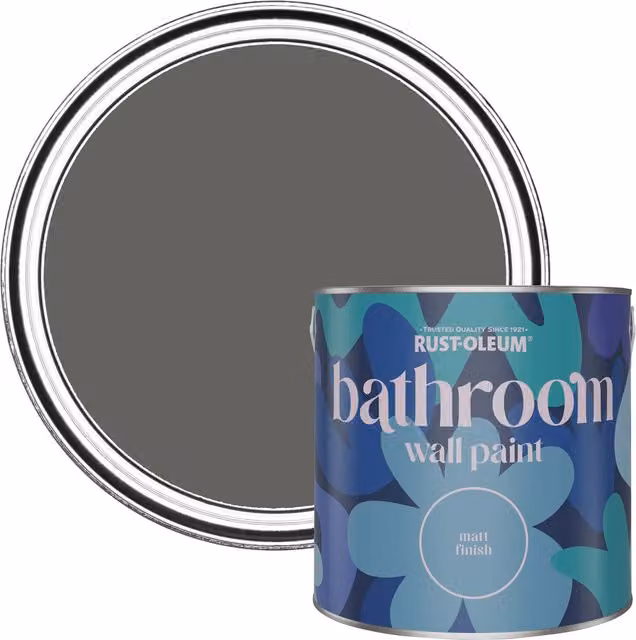 Rust-Oleum Grey Matt Water-Based Bathroom Wall and Ceiling Paint, Mould Resistant, 2.5L – 1