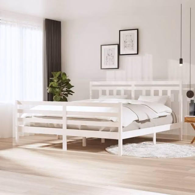 Berkfield Home Super King Size Solid Pine Wood Bed Frame in White, 180 x 200 cm