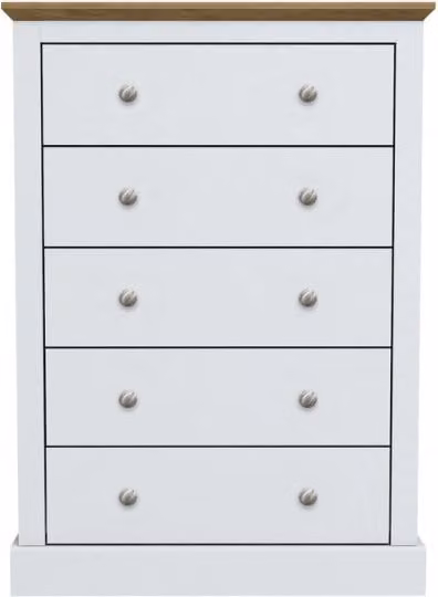 Lemon Pavilion Furniture Devon 5 Drawer Chest in White and Oak, W: 79 cm, D: 39.5 cm, H: 111.9 cm