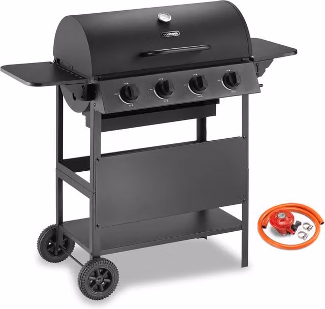 VonHaus 4-Burner Gas BBQ in Black with Thermometer and Warming Rack – 1