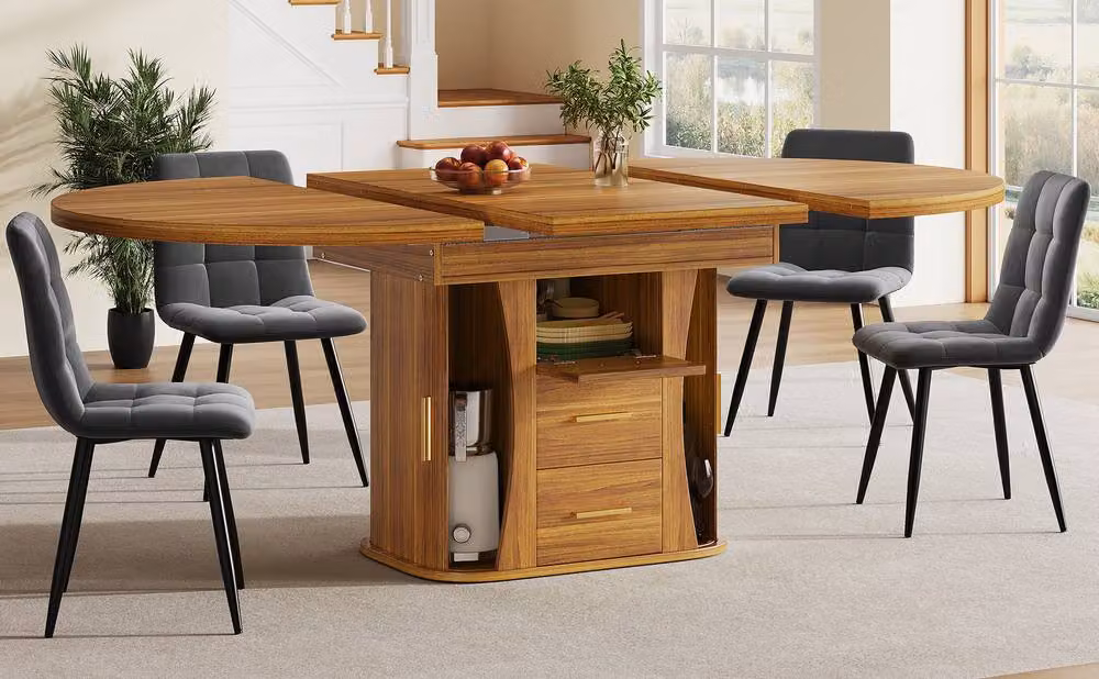 STILVORA Extendable Side Table with Storage in Brown Walnut – 2