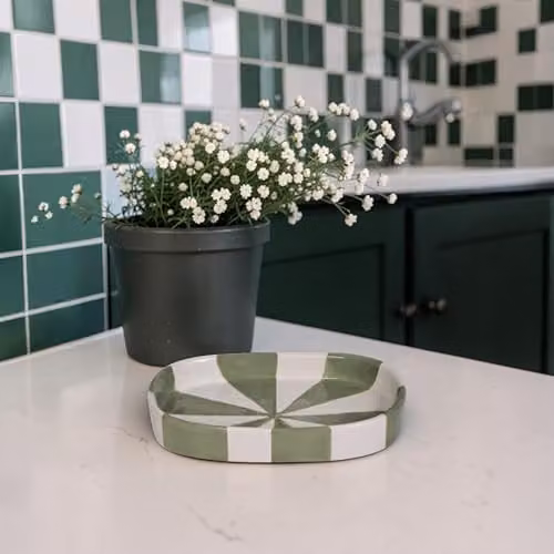 Showerdrape Pier Green and White Striped Ceramic Freestanding Soap Dish – 3