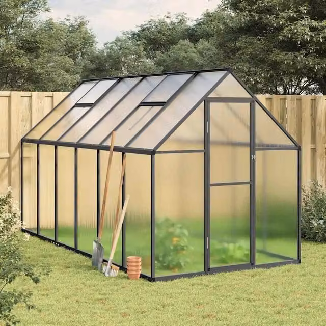 Berkfield Home Aluminium Greenhouse with Polycarbonate Panels and Base Frame in Anthracite, W/D/H: 334 x 169 x 195 cm – 1