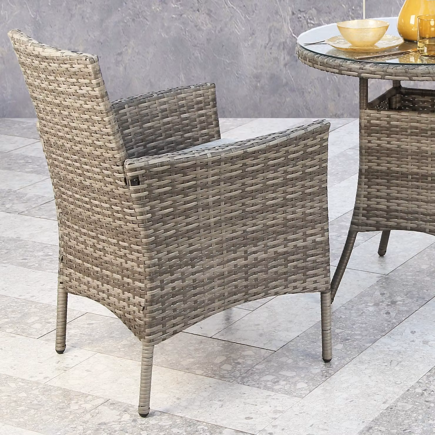 Home Garden Direct Judas 2-Seater Grey Rattan Garden Bistro Set with Glass Tabletop – 3