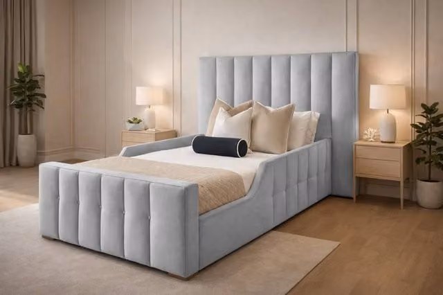 Paradise Beds Ltd Single Silver Velvet Upholstered Kids Bed Frame with Headboard