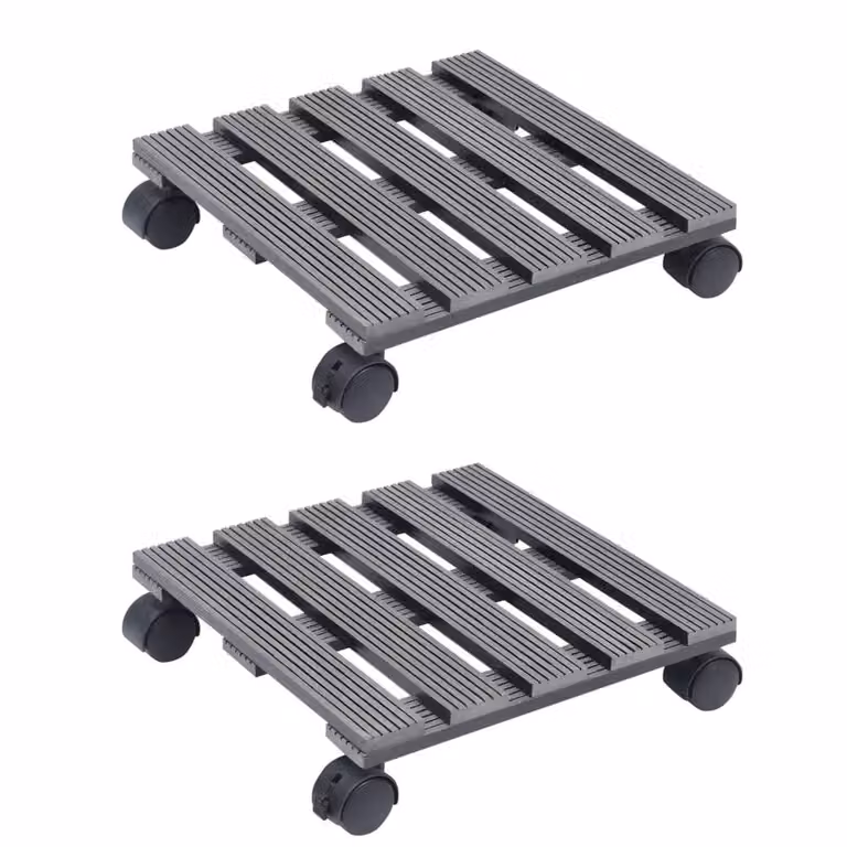 Berkfield Home WPC Plant Trolley Tub, 2 Pack, Grey, W: 30 cm, D: 30 cm, H: 7.5 cm